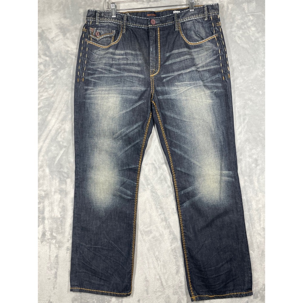 Mek Denim Khora Relaxed Mens Jeans 38x31 Dark Blue Thick Stitch M1KHORRM2T